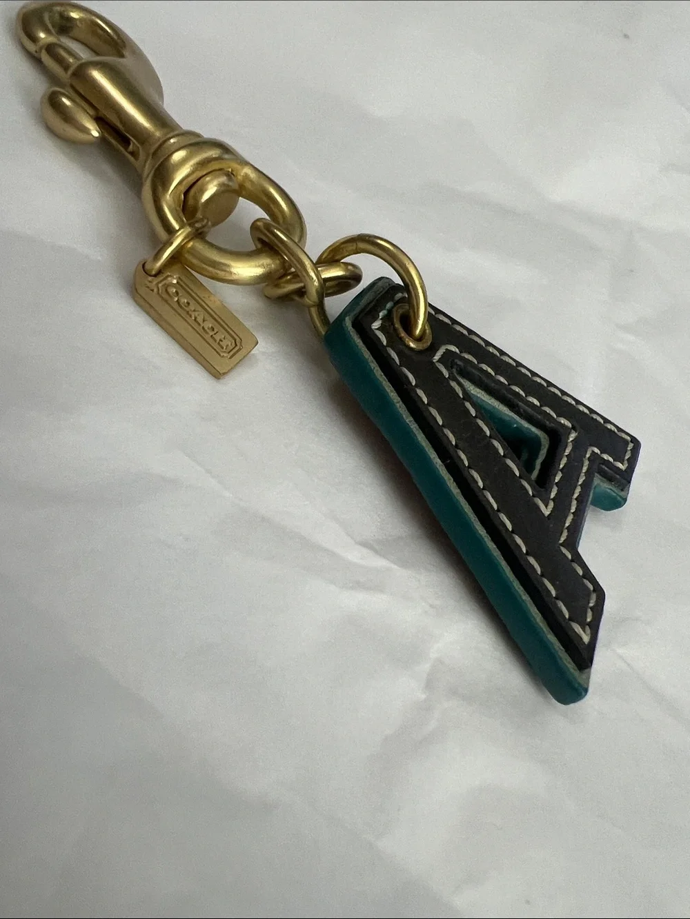 Coach Vintage A Initial Monogram Leather Bag Charm Brass Hardware